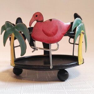 Vintage Rustic Metal Flamingo Tropical Candle Holder